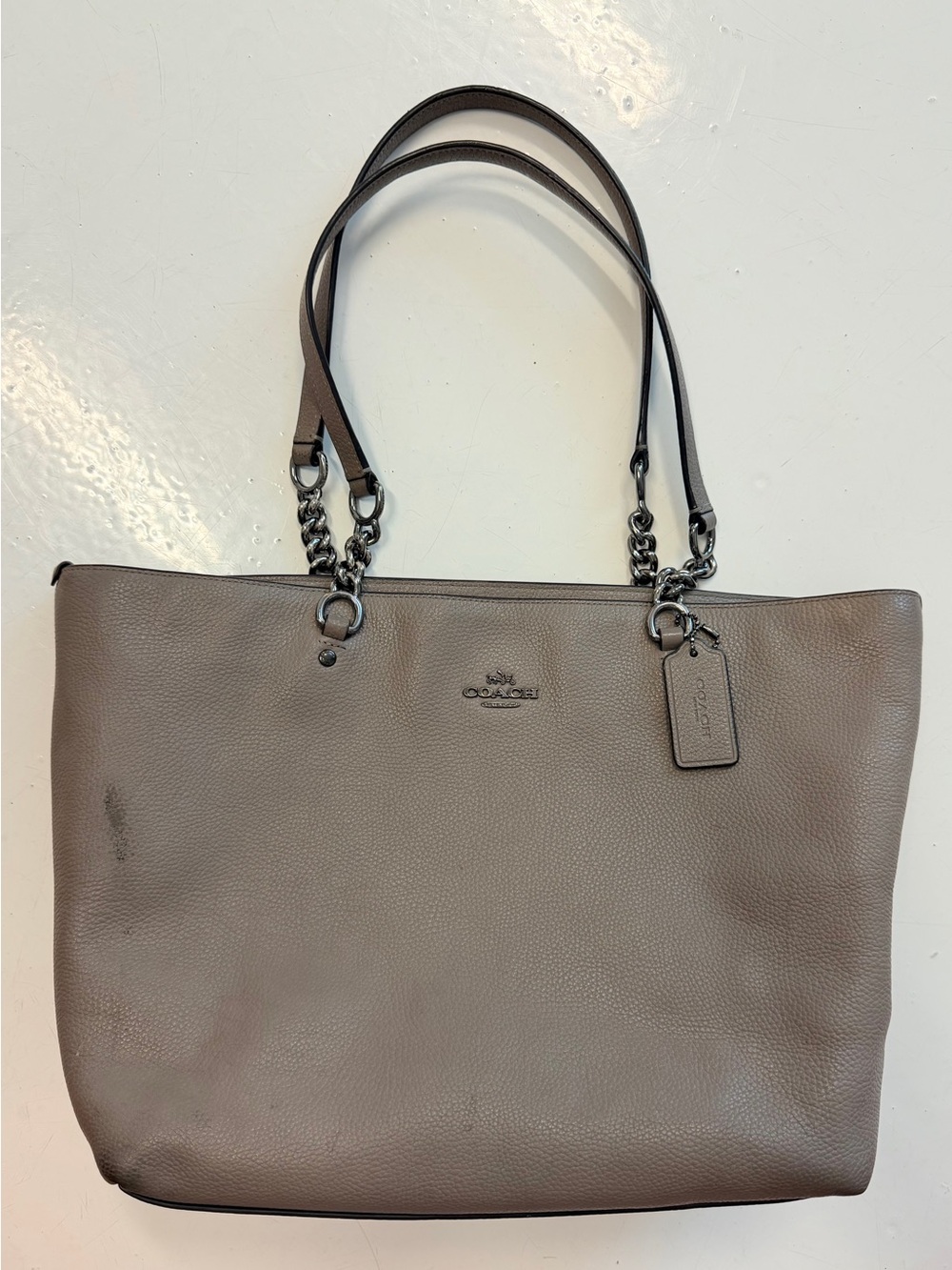 Coach Pebbled Gray Taupe Leather Shoulder Bag Tote